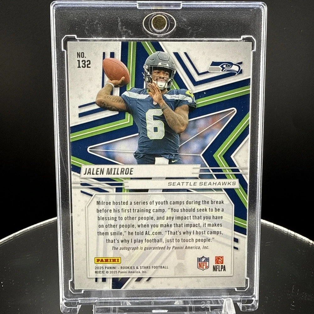 2025 Panini Rookies & Stars Jalen Milroe Rookie Autograph Card #132 Seahawks!